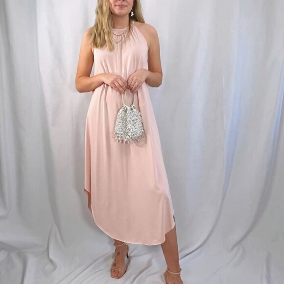 New! Blush pink halter dress with keyhole back stretchy and flowing - Picture 1 of 6